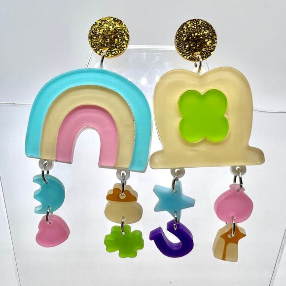 Lucky Charms Earrings - St Patricks Earrings - Rainbow Earrings - Cereal Earring - Picture 1 of 10